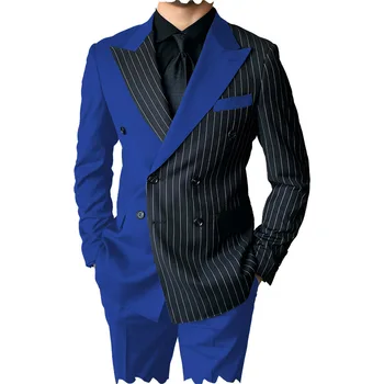 2023 Новый модный двубортный повседневный костюм из двух частей, контрастный мужской костюм, деловое платье, свадебный костюм, мужская одежда, костюм