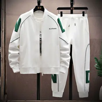 Весенне-осенние мужские спортивные комплекты, Модная повседневная куртка с буквенной вышивкой + брюки, Бейсбольная форма из двух частей, мужской комплект, дышащий