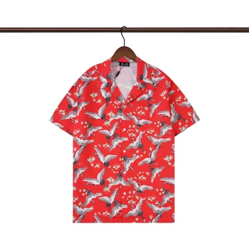 Мужские хлопчатобумажные рубашки Flying Cranes С коротким рукавом Camisas Masculina Повседневная приталенная мужская деловая рубашка 101674
