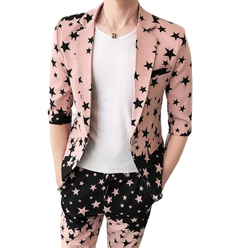 Мужской весенне-летний костюм в британском Стиле с принтом в виде Пятиконечной Звезды, модный Приталенный Костюм из 2 предметов, пальто, Брюки, праздничный Блейзер, куртка