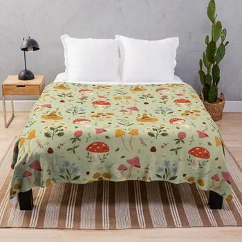 Плед с грибами и полевыми цветами, летнее постельное белье, пледы, мягкое большое одеяло, постельное белье, плед на диван