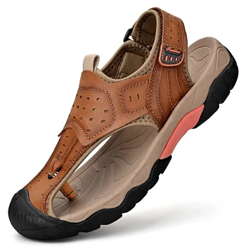 Повседневная обувь из натуральной кожи, Высококачественные Классические Мужские сандалии, Летние Мужские кроссовки для прогулок на открытом воздухе, Дышащие Мужские сандалии 38-46